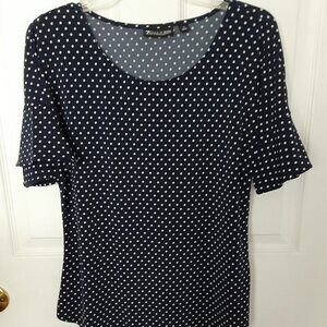 New York & Company  Size Medium Navy Blue w/White Polka Dots Short Sleeved Top